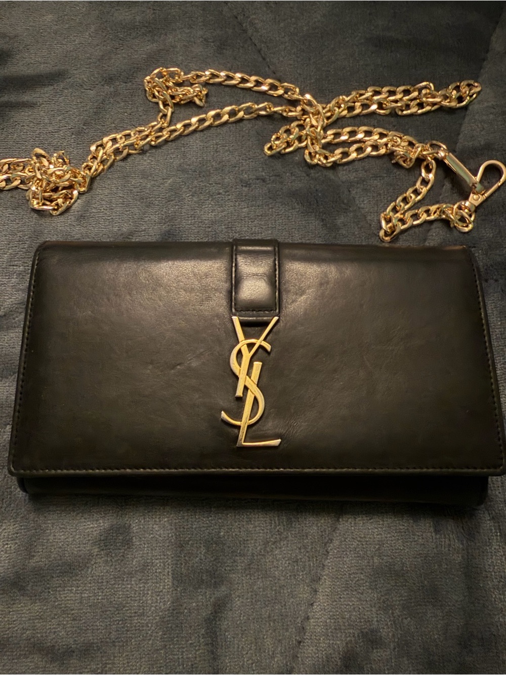 Saint Laurent Black Leather Wallet with Gold YSL Monogram - Picture 2 of 9